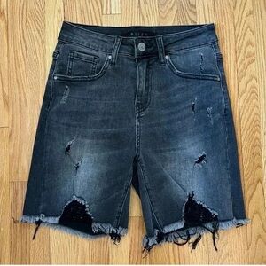 Risen Shorts Women XSmall Black Cut Off Shorts  Distressed Long Grunge High Rise